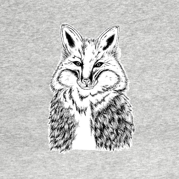 Fox Face illustration - B&W by CasValli